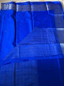 royal blue with silver zari border mysore crepe il