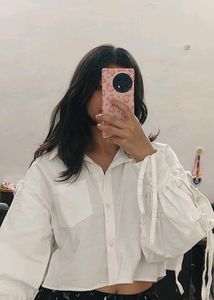 White Cropped Shirt with Balloon Sleeves BRAND NEW
