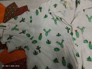 Cute Cactus Print Button-Up Shirt pure cotton perf