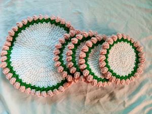Crochet Pink Tulip Coasters Set