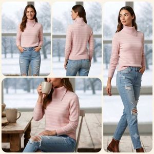 Chic Pink Striped Turtleneck Sweater