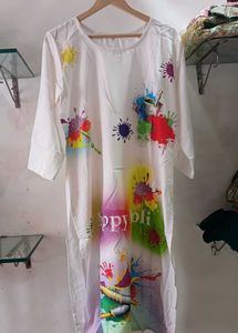 White "Happy Holi" Kurta