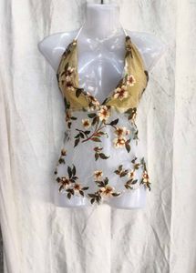 69. Floral Embroidered Sheer Halter Top
