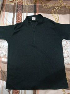Black Ribbed Quarter Zip Top