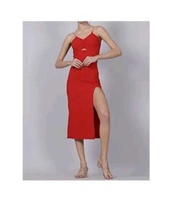 Sleek Red Midi Dress with Thigh Slit
