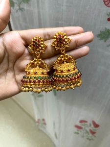 Golden antique heavy jhumka - rosegold plus gold f