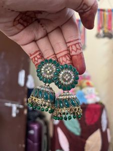 Stunning Green Jhumka Earrings