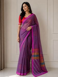 Kota Doria Purple Paisley Saree