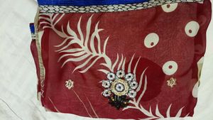 Elegant Red Saree with White Print
