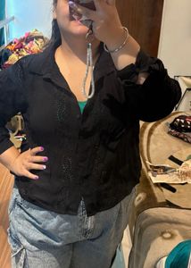 Chic Black Embroidered Button-Up Shirt