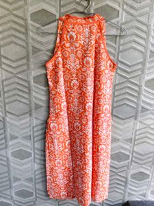 Vibrant Orange Floral Sleeveless Kurta