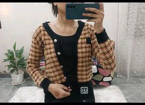 Tweed Style Cropped Cardigan