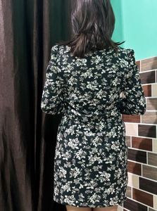 Black Floral Print Mini Dress