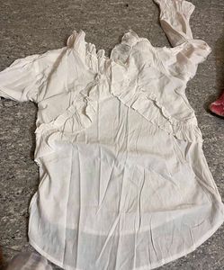 White Ruffled Long Sleeve Top