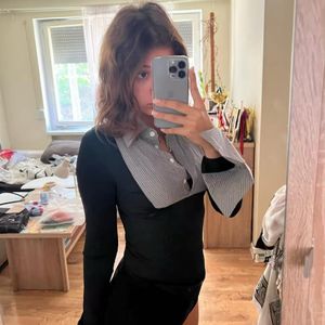 Chic Striped &amp; Black Long Sleeve Top