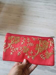 Embroidered Red Pouch