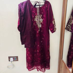 Maroon Embroidered Georgette Suit