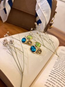 Blue &amp; Green Gemstone Stud Earrings