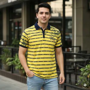 buy 1 get one free Yellow Striped Polo Shirt