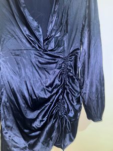 CIDER Navy Satin Ruched Dress
