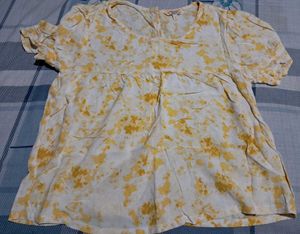 Tie-Dye butter yellow Puff Sleeve korean Top