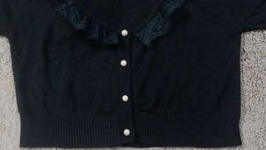 Black Lace Trim Cardigan