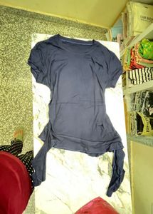 Navy Blue Ruffle Tie Detail Top