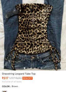 leopard print tube top with drawstrings