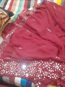 Mirrorwork Saree With Padded Blouse