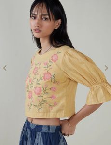Embroidered Yellow Kurta With Blue Pants