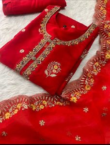 Red Embroidered Kurta Set