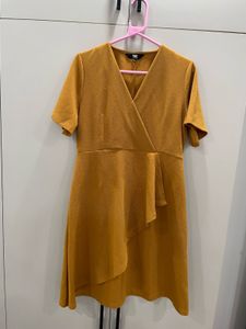Mustard Yellow Wrap Dress with Ruffle Detail