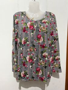 Grey Floral Print Long Sleeve Top