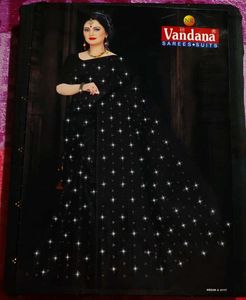Pure Cotton Elegant Black Star Print Saree