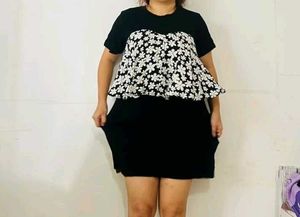 Cute Black &amp; White Floral Peplum dress
