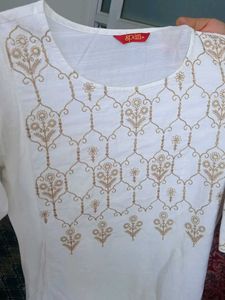 Elegant White Kurta with Gold Embroidery
