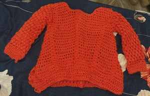 Crochet Knit Sweater - Orange
