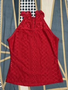 Red Lace Halter Neck Top