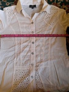 Chic White Cut work Button-Down Shirt