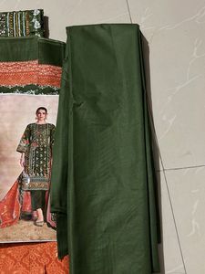 Green Embroidered Dress Material