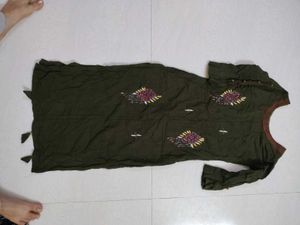 Embroidered Olive Green Kurta
