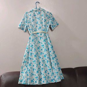 Blue Floral Print Midi Dress