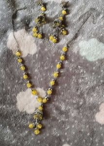 Yellow Beaded Necklace &amp; Earring Set