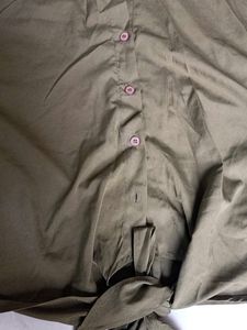 Olive Green Tie-Front Blouse