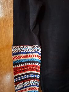 Black Long Sleeve Top with Tribal Print Pocket