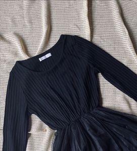 Elegant Black Long Sleeve Mini Dress