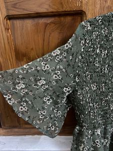Green Floral Smocked Peplum Top