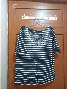 Striped Tunic Top with Floral Embroidery