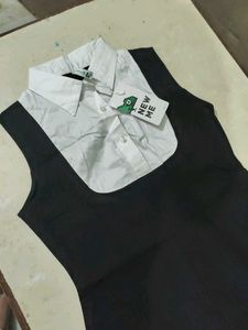 Sleeveless Black Dress with White Collar