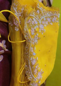 handwork yellow organza Saree